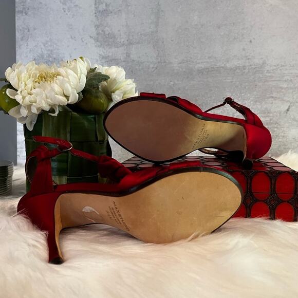 New Max Studio Red Satin Braided  T-Strap High Heeled Sandals Sz 5.5  NWOT - Picture 8 of 11